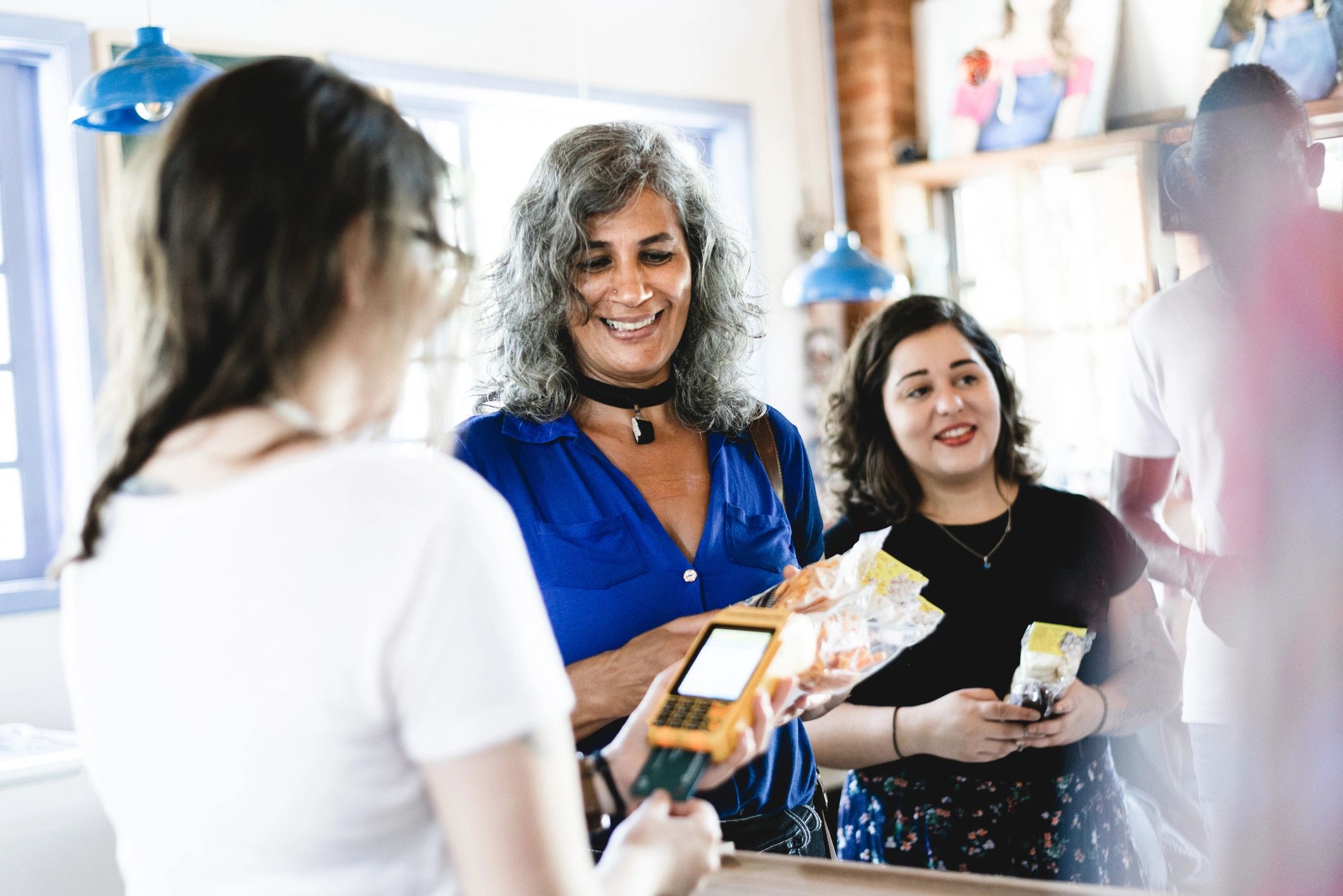Happy shoppers enjoying a positive retail experience